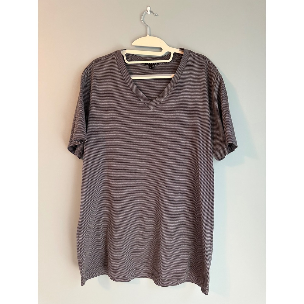 Theory Sanada Black Gray striped V neck short sleeved T shirt size size Large
